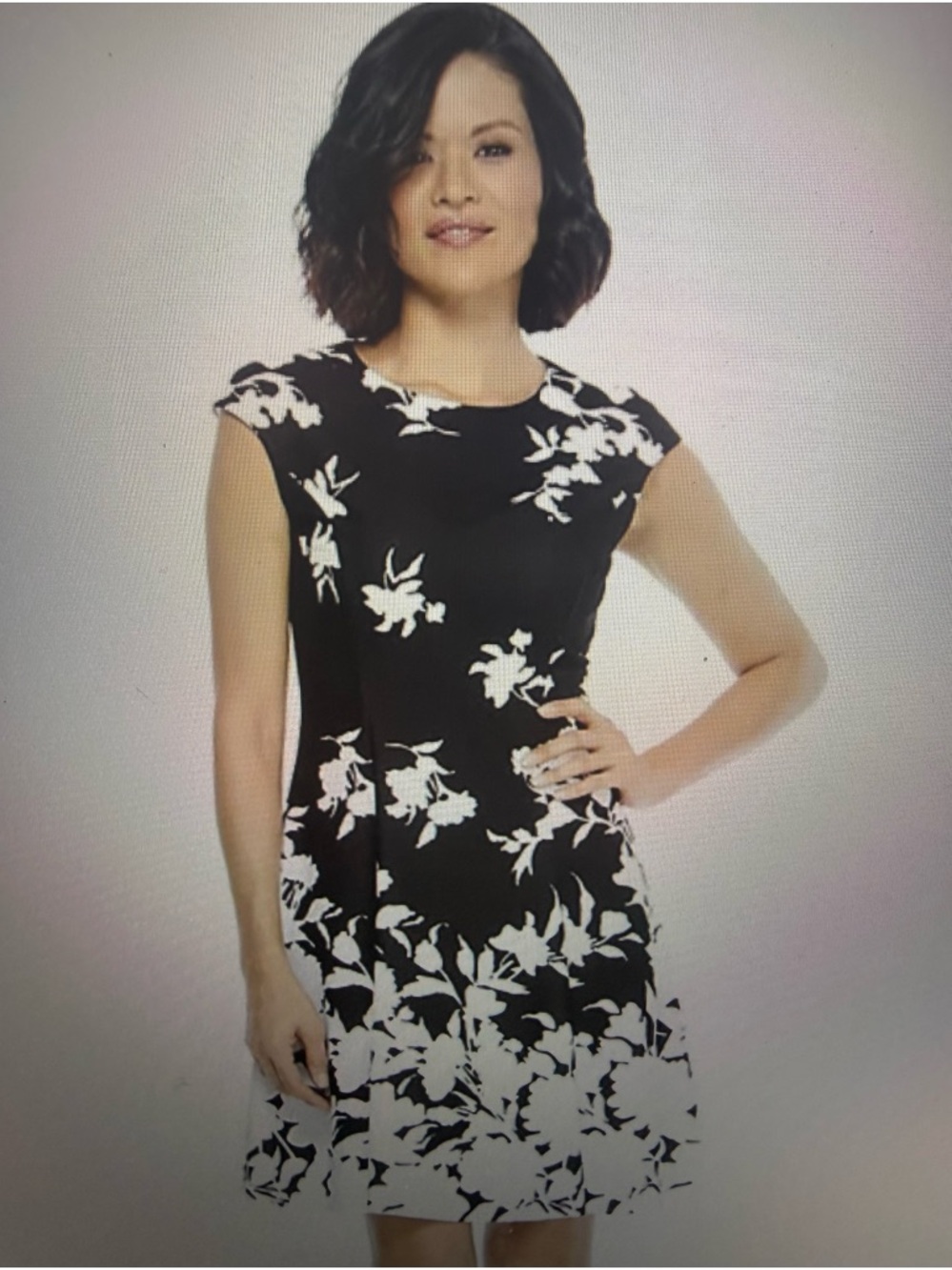 London Times Women’s Black & White Printed Fit-and-Flare Dress Size 12 NWT